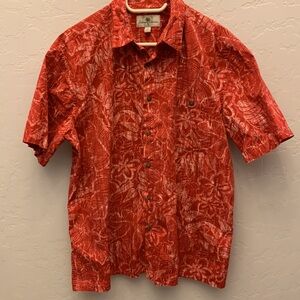 ISLAND SHORES Hawaiian Shirt 100% Cotton Red - Size XL